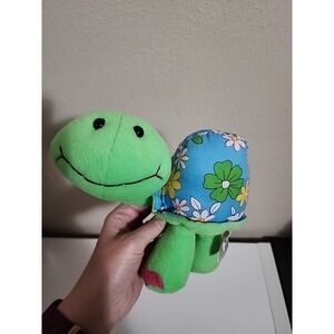 Vintage Sugar Loaf Blue Pink Turtle Wit Big Smile Plush Animal Toy Floral Hawaii
